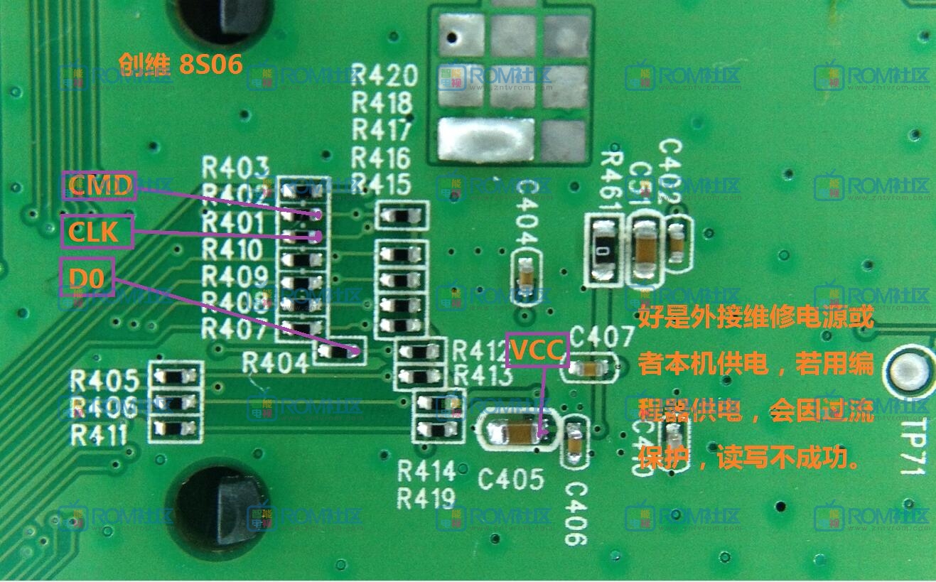 创维电视8S06机芯eMMC点位图读写接线路插图